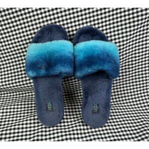UGG Fluff Yeah Slide Slippers Women’s Size 7 Blue Ombre Shearling Fur Sandals